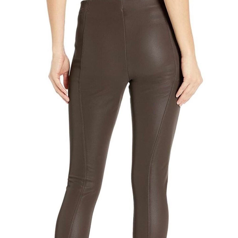 Kendall + Kylie Women's Mid-Rise Faux Leather Skinny Brown Leggings Size L NWT
